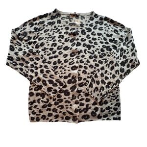 The Cashmere Project Leopard Print Cardigan Sweater Grey 100% Cashmere XL New